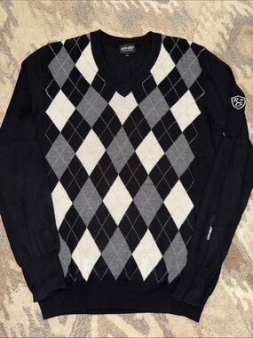 Galvin Green Black V-Neck Argyle Sweater M Golf
